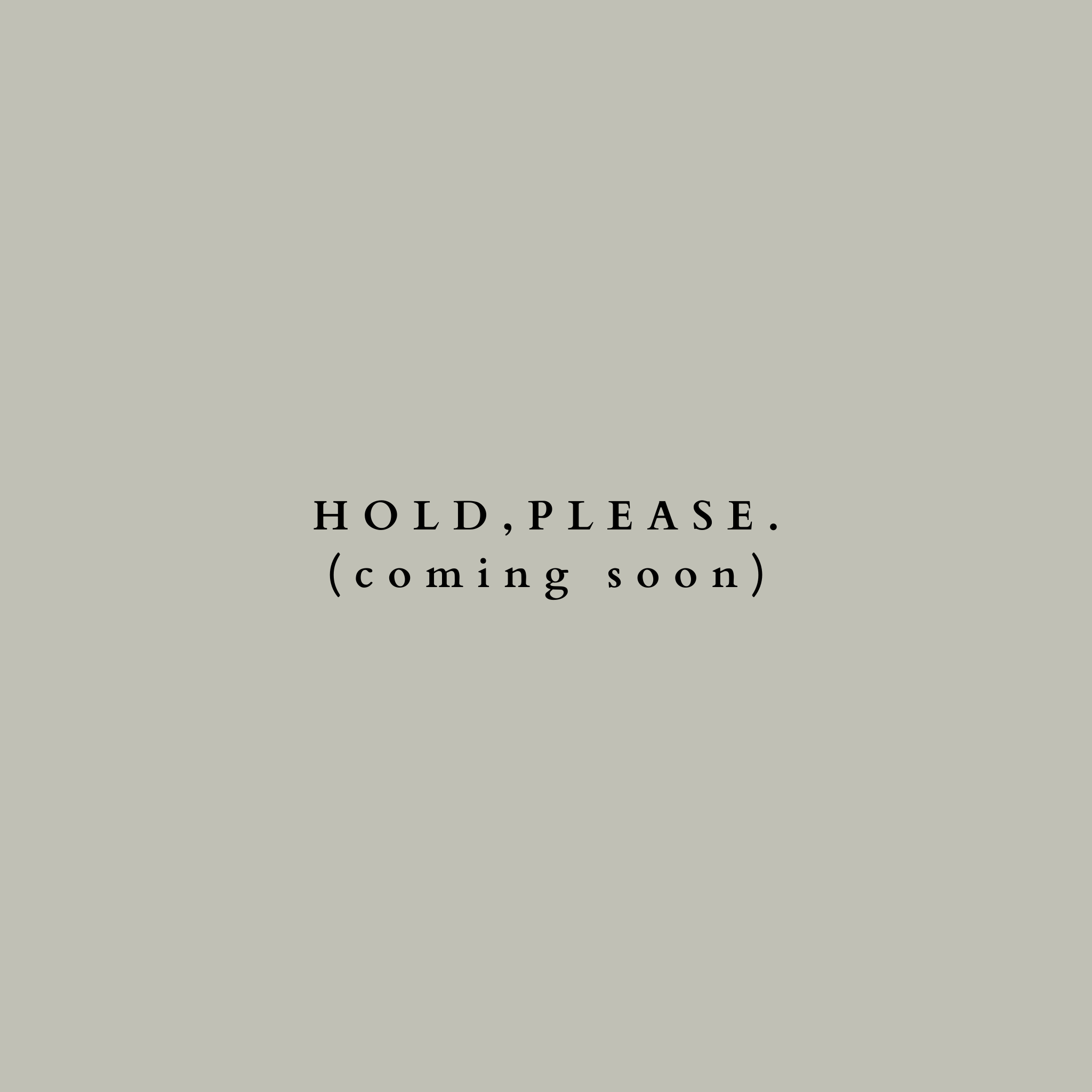 An olive green background with the words Hold, please (coming soon) for the Bebe heritage look book which will feature when our lifestyle shoot is complete. 